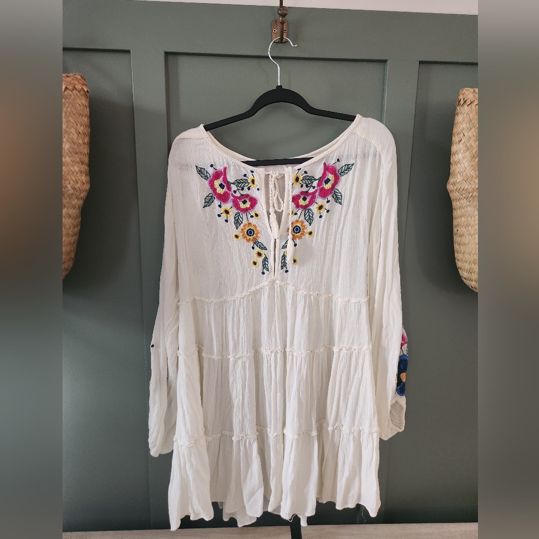 Free People Cream Midi Dress With Floral Embroidery